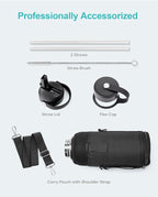 BUZIO 32oz Insulated Water Bottle, Triple Wall Vacuum Stainless Steel Water Flask with Straw Lid, BPA-Free Leakproof Sports Canteen for Sports Hiking, Cold 48H & Hot 24H- Yellow Orange