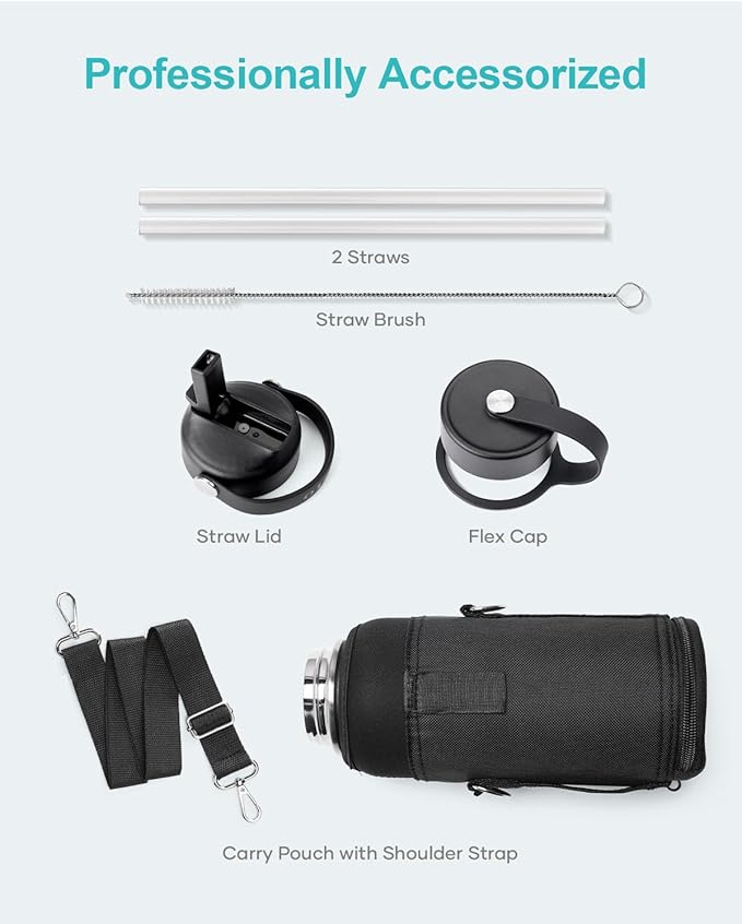 BUZIO 32oz Insulated Water Bottle, Triple Wall Vacuum Stainless Steel Water Flask with Straw Lid, BPA-Free Leakproof Sports Canteen for Sports Hiking, Cold 48H & Hot 24H- Yellow Orange