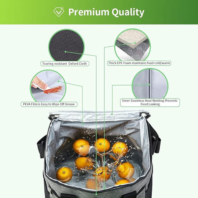 iknoe Large Cooler Bag Collapsible, 15L Insulated Bags, Leakproof Lunch Cooler Tote with Multi-Pockets for Adult, Insulated Lunch Box for Beach, Picnic,Work, Grey 24-Can