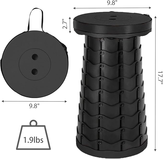 Wind Tour Portable Foldable Telescoping Stool Lightweight Collapsible Stool Retractable for Adults Outdoor Fishing Hiking Travel BBQ (Black)
