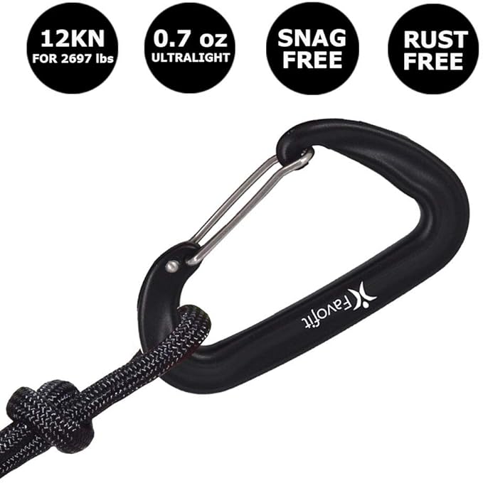 12KN Heavy Duty Carabiner Clips - Favofit 3.2'' Small Carbineers for Hiking Camping Hammocks Keys Keychains Dog Leashes - Ideal for Outdoor Enthusiasts