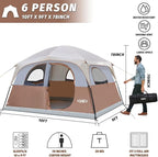 UNP Tents 6 Person Waterproof Windproof Easy Setup,Double Layer Family Camping Tent with 1 Mesh Door & 5 Large Mesh Windows -10'X9'X78in(H)