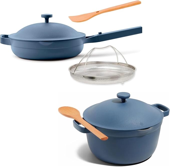 Our Place Cookware Duo - 7-Piece Set Including the Always Pan, Perfect Pot and Spatulas | Multifunctional, Toxin-Free Nonstick | Heat Safe up to 450°F | Oven, Stove, Induction Compatible | Blue Salt