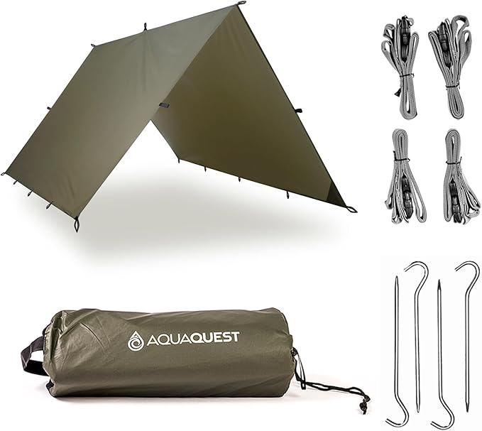 AquaQuest Guide Tarp – Ultralight Waterproof (5,000 mm) Seam-Taped 40D Ripstop Rain Fly for Backpacking, Stealth Camping & Thru-Hiking