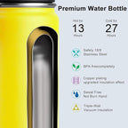 koodee Water Bottle-16 oz Stainless Steel Double Wall Vacuum Insulated Wide Mouth Water Bottle for Back to School-Reuasble Metal Flask with Leakproof Spout Lid (Yellow)