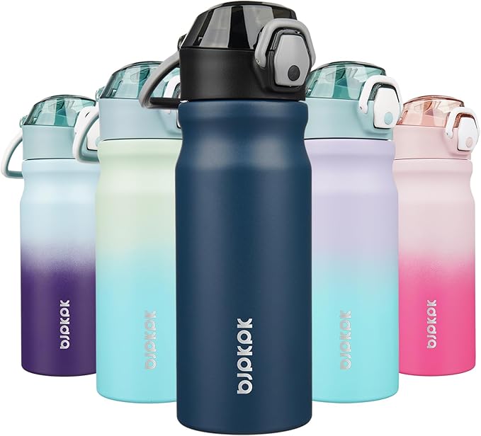 BJPKPK Insulated Water Bottle 18oz Stainless Steel Water Bottles With Straw And Carry Handle Double Wall Metal Thermo,Navy Blue