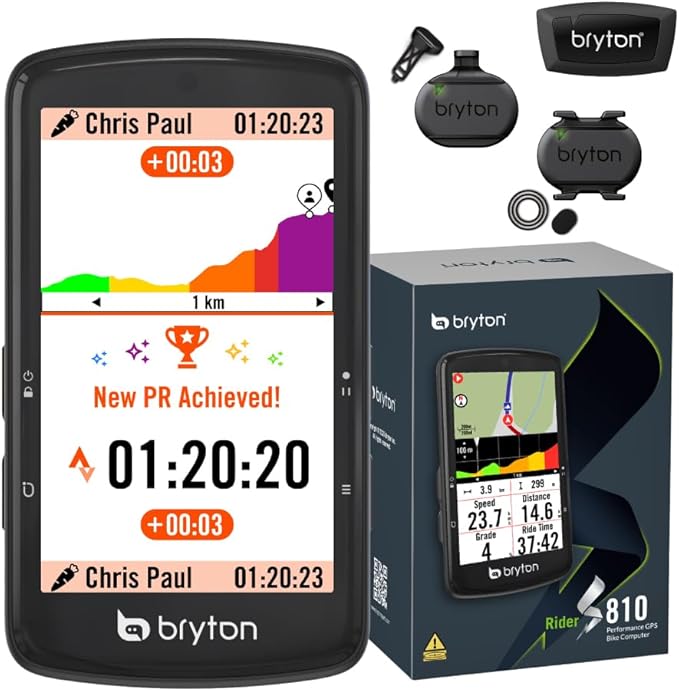 Bryton Rider S810 3.5 Inch Color Touchscreen GPS Bike/Cycling Computer, 50H Battery Life, Offline Maps & Navigation, Advanced Climb Challenge 2.0, Live Tracking (Rider S810T (Sensor Bundle))