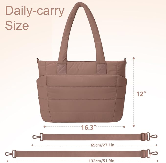 Tote Bag for Women Puffer Work Tote Handbag Large Quilted Nurse Bag with Zipper for Travel
