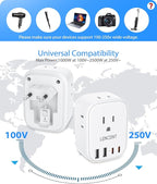 2 Pack European Travel Plug Adapter, LENCENT US to Europe Type-C Foldable Power Plug with 4 Outlets 4 USB Ports (2 USB C), Power Adaptor for USA to EU Euro Iceland Spain Italy France Germany Greece