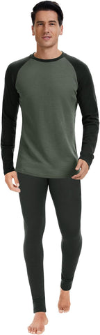Men's 100% Merino Wool Base Layer Sets Lightweight Active Base Layer for Ski