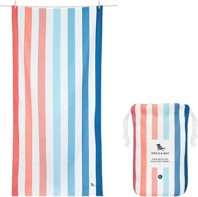 Dock & Bay Beach Towel - Quick Dry, Sand Free - Compact, Lightweight - 100% Recycled - Includes Bag - Rainbow Shores - Set of 6 - Large (160x90cm, 63x35)
