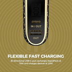 Halo RapidPack 10K DLX Power Bank | USB & USB-C Fast Charging for Multiple Devices, Smart Phones & Tablets, Synthetic Leather Wrapped, Portable Battery Charger, TSA Air Travel Approved — Gold