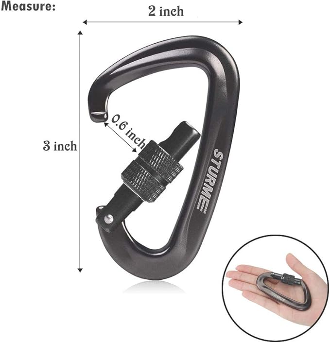 STURME Carabiner Clip 12KN Aluminium Wiregate Lightweight Heavy Duty Large Strong Durable D-Ring Hooks Spring Snap Link Keychain Clips Set for Hammock Improved Design 2022