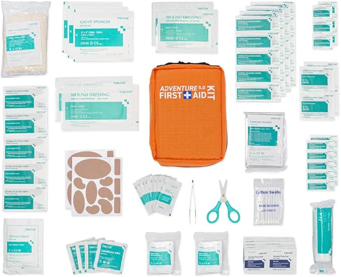 Adventure 5.0 First Aid Kit, Water Repellant Shell – First Aid Kit for Camping, Hiking, Outdoor Sports, Adventure, Travel, Biking – 130 Piece Adventure Essentials Kit