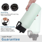 Volhoply 32 oz Insulated Water Bottles Bulk 4 Pack with Straw Lid & Spout Lid,Stainless Steel Sports Water Bottle,Double Wall Vacuum Cups,Leakproof Wide Mouth Metal Flask for Hiking,Camping(Fog,4)