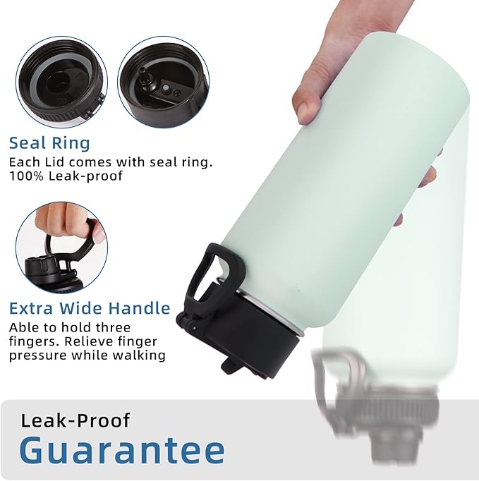 Volhoply 32 oz Insulated Water Bottles Bulk 8 Pack with Straw Lid & Spout Lid,Stainless Steel Sports Water Bottle,Double Wall Vacuum Cups,Leakproof Wide Mouth Metal Flask for Hiking,Camping(Fog,8)