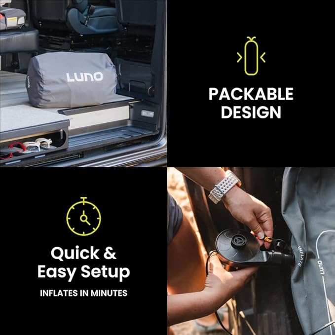 Luno Van Front Cab AIR Mattress - Inflatable Sleeping Van Bed for Travelers & Campers - Front Seat Air Mattress Fits Ford Transit, Mercedes Sprinter, RAM Promaster, Winnebago Solis & Other Vans