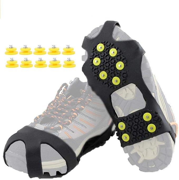 Ice Cleats for Shoes and Boots, Ice Snow Traction Cleats Grippers, Non Slip Shoe Ice Grippers,10 Steel Rubber Spikes Crampons Anti Easy Slip Studs Crampons Slip-on Stretch Footwear