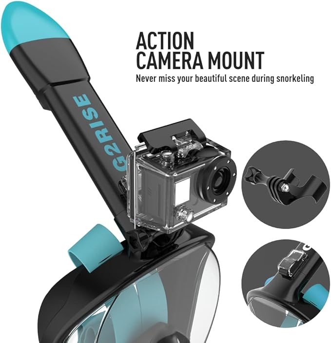 G2RISE Full Face Snorkel Mask Adults Snorkeling Set Gear for Kids with Detachable Camera Mount, Safe Breathing, Anti Fog Anti Leak