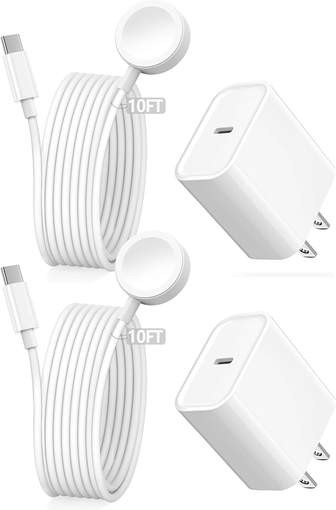 10FT for Apple Watch Charger, Long 10 FT iWatch Portable Wireless Fast Charging Cable Cord with USB C i-Watch Charger Plug Compatible with Series 10/9/8/7/SE/6/5/4/3/2/1 2Pack
