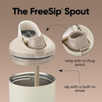 Owala FreeSip Tumbler Insulated Stainless Steel Water Bottle with Built-in Straw and Side Handle, For Travel, Work, School, and Sports, 40oz, BPA Free, Leak Proof, Lightly Toasted