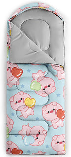 AILONEN Pink Lovely Rabbit Sleeping Bag for Girls Kids Adults,Warm and Cool Weather,Lightweight,Waterproof Backpacking,Cartoon Flowers Printed Bunny Sleeping Bag for Camping