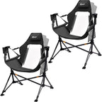 Portal Hammock Camping Chair, Portable Outdoor Swinging Chairs, Rocking Chair for Adults with Adjustable Back and Height for Lawn, Backyard, Patio, Supports 400 lbs, Mesh High Back, Black, 2 Pack