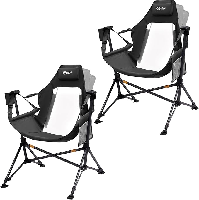 Portal Hammock Camping Chair, Portable Outdoor Swinging Chairs, Rocking Chair for Adults with Adjustable Back and Height for Lawn, Backyard, Patio, Supports 400 lbs, Mesh High Back, Black, 2 Pack