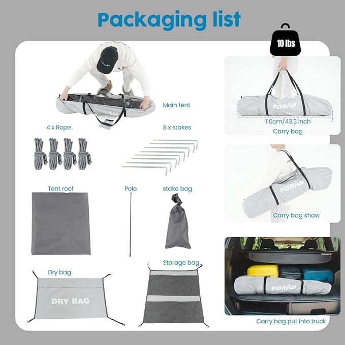 Camping Shower Tent Deluxe Changing Room Easy Set Up Privacy Shelter,Large Toilet Tent with Floor Drain Design for Beach, Camping,Hiking with Stakes and Ropes for Stability