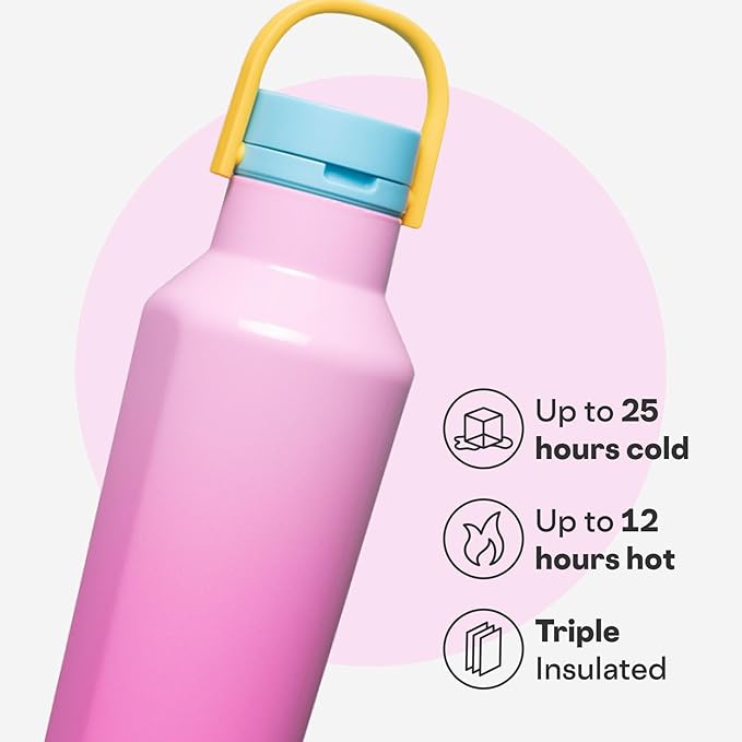 Corkcicle Sport Canteen - Keeps Drinks Cold 25 Hours - Stainless Steel Water Bottle - Triple-Insulated - Spill-Proof - Summer Drinkware Gift - Keeps Drinks Ice Cold - 20 oz - Pink Pop