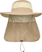 3 Pack Mens UPF 50+ Wide Brim Sun Hat with Neck Flap for Fishing Hiking Garden