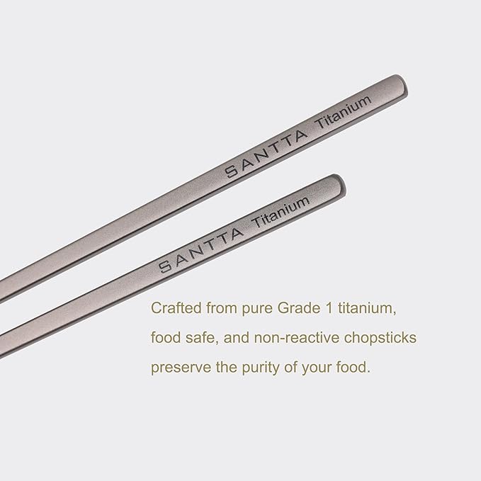 SANTTA Titanium Chopsticks with Travel Case - Ultralight and Reusable Chopsticks for Camping | 1 Pair Comes with Green Case