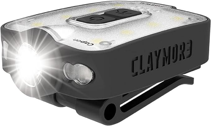 Claymore Capon 40B Black Clip-On Cap Light – USB-C Rechargeable 230LM LED Headlamp | 3 Light Modes 180° Adjustable Beam IP54 Water Resistant Up to 12 Hrs Runtime for Camping, Running, Outdoor