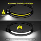 Lepro LED Headlamp Rechargeable - Super Bright Motion Sensor Head lamp with 1200 mAh Battery, 230°COB Wide Beam & Adjustable Spotlight, IP44 Waterproof Headlight for Camping, Hiking, Running, 2 Pack