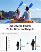 Abahub Adjustable Kayak Paddle 210-230 cm/ 230-250 cm Floating Kayaking Oars Boating Oars Canoeing Oars Black