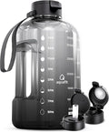AQUAFIT 1 Gallon Water Bottle with Time Marker - Straw & Chug Lid - BPA Free Gym Water Bottle with Straw - Big Gallon Jug (Midnight Gray, 128 oz - 2 Lids)