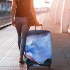 Travel Luggage Cover Suitcase Protector Fits 22-24 Inch Luggage, Blue Purple Marble Elastic Washable Stretchy Anti-scratch Baggage Cover with Concealed Zipper for Wheeled Suitcase Travel Accessories