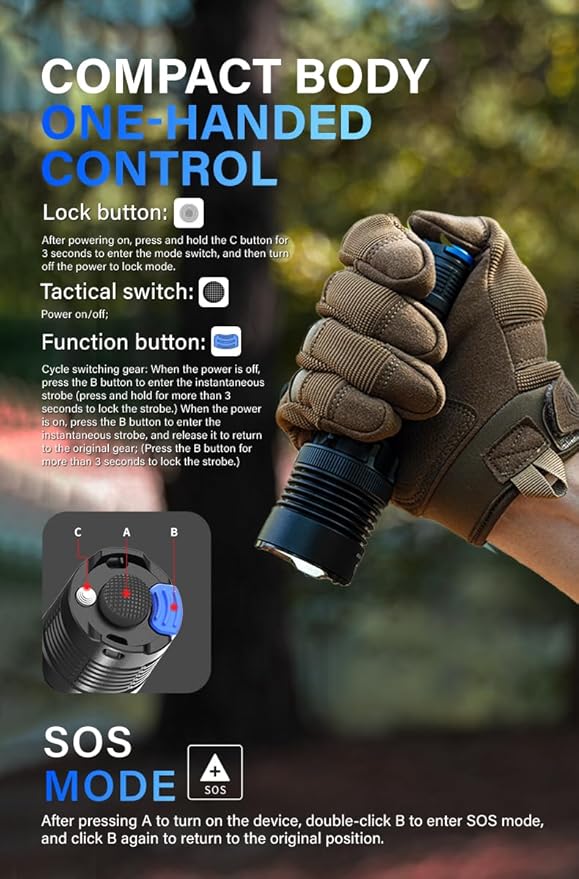 towild BK20 Tactical Flashlight,Bright 5100 High Lumens LED Flashlights,Rechargeable and Waterproof Flashlights,Powerful Handheld Flash Light for Hiking, Camping, Outdoor Activities (Black)