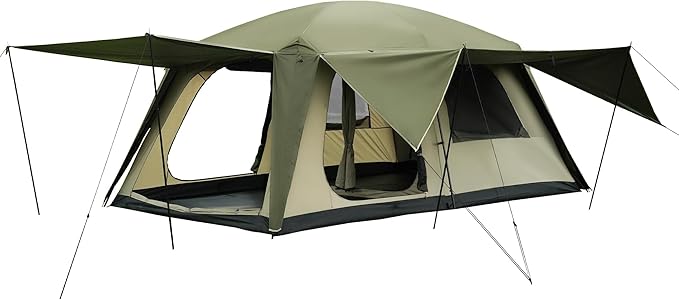 Vidalido 8-10 Person Camping Tent with 3 Door 2 Room Large Family Cabin Tents, Double Layer Waterproof Portable Glamping Tent, Big Tents for Outdoor Picnic Camping Hiking and Family Gathering