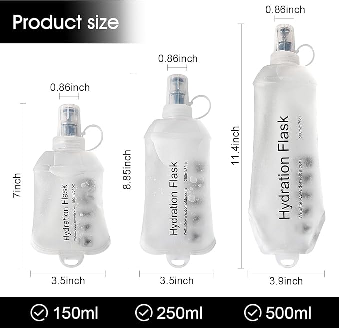 WILDREEDS 150ml Soft Flask, TPU Collapsible Soft Water Bottle for Hydration Pack, Running Vest, Folding Water Bottle for Hiking Cycling Climbing-2Pcs, White