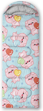 AILONEN Pink Lovely Rabbit Sleeping Bag for Girls Kids Adults,Warm and Cool Weather,Lightweight,Waterproof Backpacking,Cartoon Flowers Printed Bunny Sleeping Bag for Camping