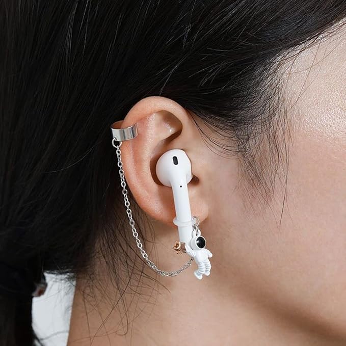 ZOSTLAND 1 Pair Creative Earphone Anti Lost Earring Clip Earclip Strap Wireless Earhook Earbud Ear Bud Holder Connector Compatible with Airpods 1/2/Pro/3 Beats Fit Pro Sony Gift (Astronaut)