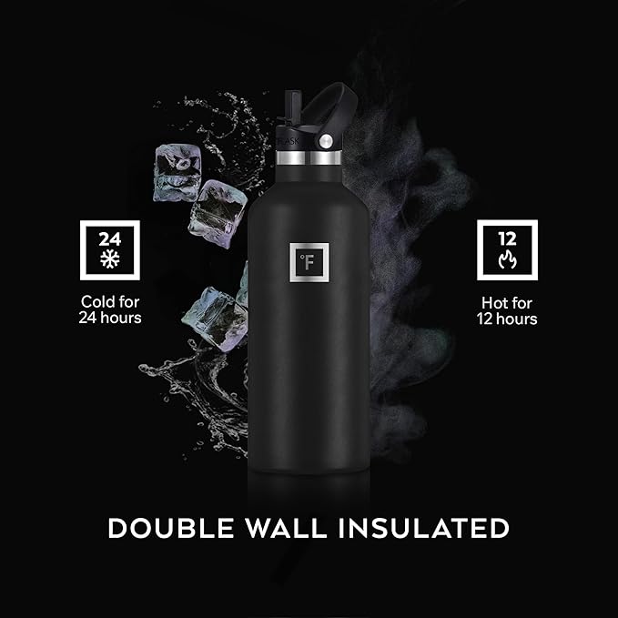 IRON °FLASK Camping & Hiking Hydration Canteens - 3 Lids (Narrow Straw Lid) Leak Proof Vacuum Insulated Stainless Steel - Hot & Cold Double Walled Sports Water Bottle - Cobalt, 24 Oz