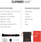 Claymore HEADY+ Black Rechargeable Wearable Light – 600 Lumens HeadlampMode 6 Light Mode 90° Adjustable Beam IP54 Water-Resistant USB-C Rechargeable Up to 70 Hrs Runtime for Camping, Running, Outdoor