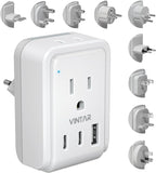 VINTAR Universal Travel Adapter Kit, International Power Adapter with 3 USB Ports (2 USB C, 3.4A) and 2 AC, Type A,C,D,E/F,G,H,I,L,M Detachable Attachments, Adapter for India/Africa/EU/UK//AU/JP/US
