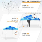 EAGLE PEAK 10x10 Slant Leg Pop-up Canopy Tent Easy One Person Setup Instant Outdoor Beach Canopy Folding Portable Sports Shelter 10x10 Base 8x8 Top (Blue Abstract)