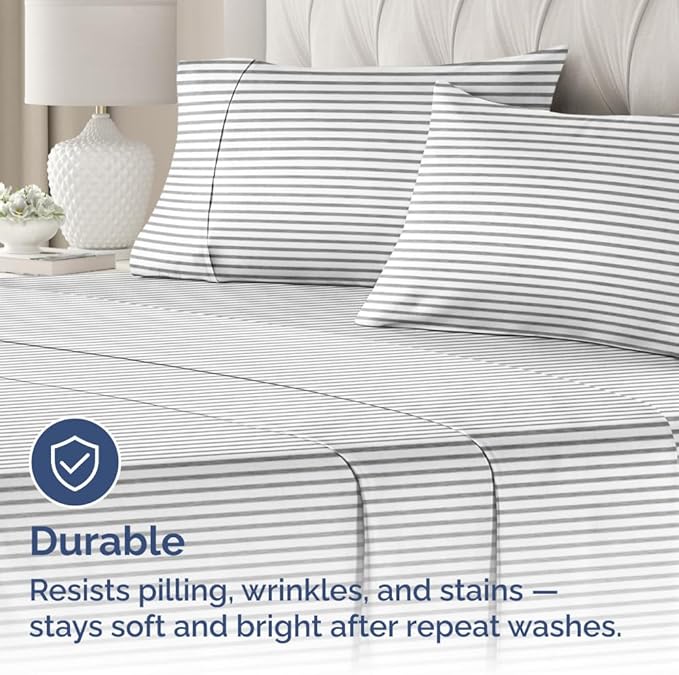 King Pillow Cases Set of 2 - Ultra Soft Hotel Quality Pillowcase Covers - Comfy Cozy Bedding for Women, Men, Kids & Teens - Machine Washable Pillow Protectors - 2 Pieces Set - King Size Grey Stripes