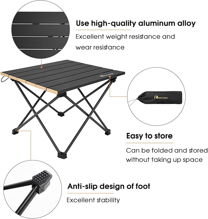MOON LENCE Folding Beach Table, Small Folding Table, Outdoor Ultralight Aluminum Camping Table, Portable Compact Backpacking, Travel Table for Beach, Picnics, Cooking, Hiking