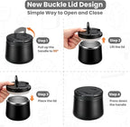 14oz Insulated Vacuum Food Jar with Buckle Lid,Soup Thermo for Hot Food Kids,Wide Mouth Leakproof Stainless Steel Lunch Container with Spoon-Black