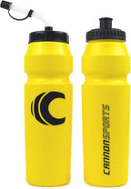 Cannon Sports 1 Liter Sports Water Bottle, BPA-Free, 34 Oz Capacity, Large Mouth, 2 lids (Straw and Squeeze), Great For Helmet Sports Such As Hockey, Lacrosse, Football, Boxing (2 Pack) (Yellow)